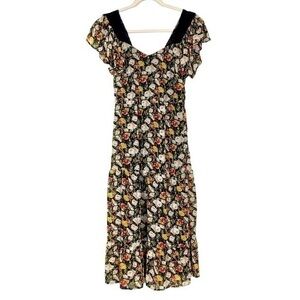 J. Crew Mercantile Black Liberty Dark Floral Tiered Fall Midi Dress sz 2 XS